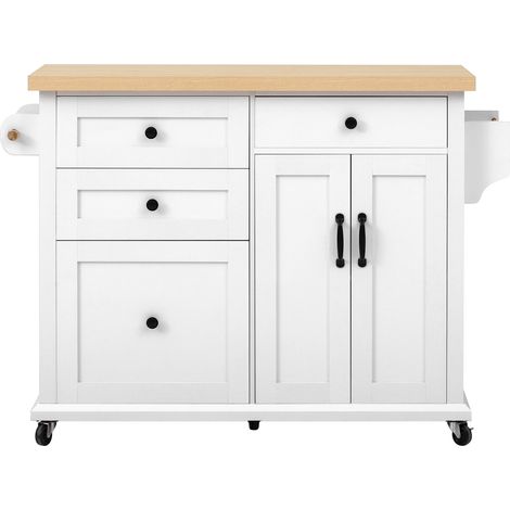 Ilot Central Cuisine Kitchen Island Rolling Cart Extendable Table Top Storage Cabinet Sideboard Buffet Cupboard Shelf Unit for Dining Room Kitchen (1/5)