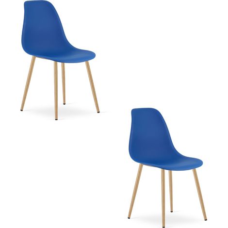 Set di 2 sedie moderne WAT blu con gambe effetto legno (1/5)