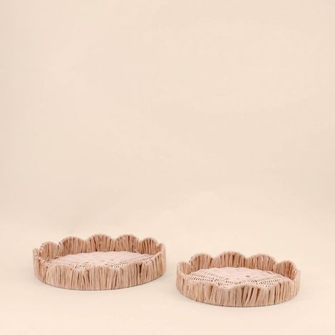 Set de 2 plateaux ronds en rotin (1/5)