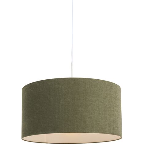 QAZQA Lampada a sospensione con paralume combi - Moderno - Tessuto,Acciaio - Bianco/Verde - Tondo Max. 1 x Watt