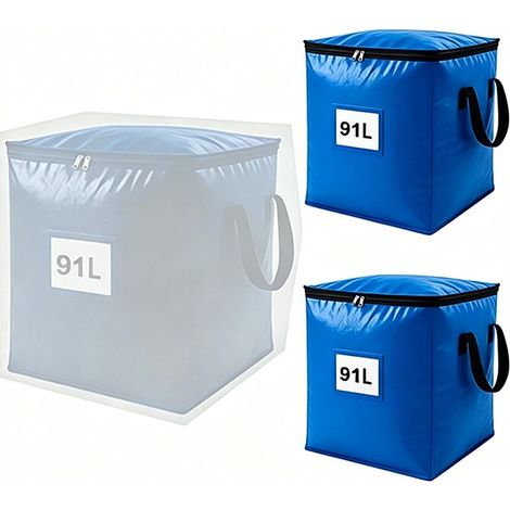 Grand sac de rangement pour couette en coton, tissé en PE, pliable et portable, bleu 90 L (lot de 2) (1/5)