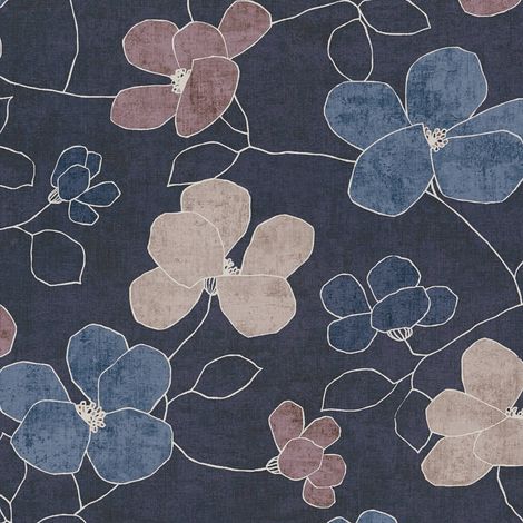Blumen Tapete Profhome 791474 heißgeprägte Vliestapete leicht strukturiert mit floralen Ornamenten matt blau pastell-violett grau-beige weiß 5,33 m2