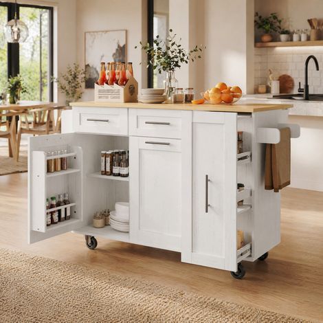 Isola cucina su ruote con piano ribaltabile 110 x 46/74 x 90,5 cm bianco DESVIAE (1/5)
