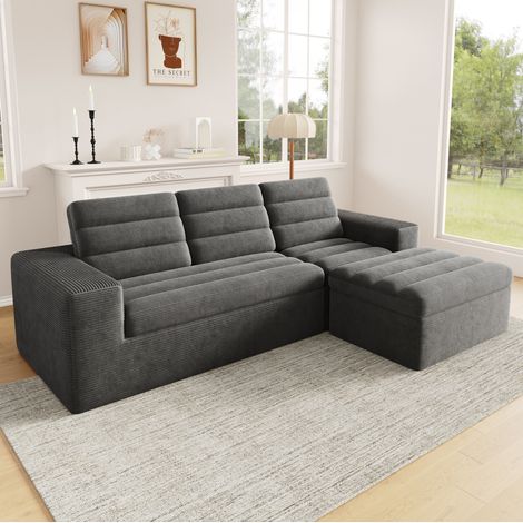 Canapé d’angle modulable 253x161x89 cm gris foncé en corduroy sans cadre avec méridienne (1/5)