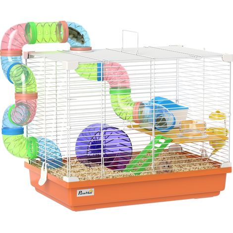 Pawhut 2 Tier Hamster Cage Small Animal House w/ Exercise Wheels Tunnel