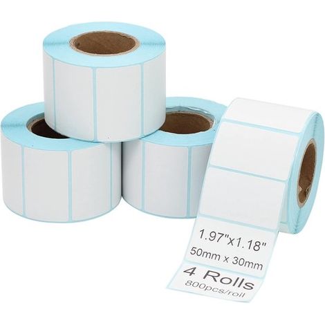 rotoli di etichette autoadesive, 3200 pezzi, 50 x 30 mm, etichette adesive termotrasferibili bianco opaco per organizzazione, etichettatura e targhette identificative. (1/5)
