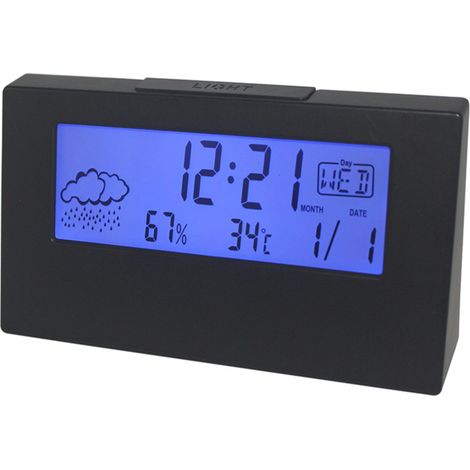 LCD-Wetteruhr (Temperatur & Luftfeuchtigkeit), Wecker, Schlummerfunktion, Schwarz (YD001)