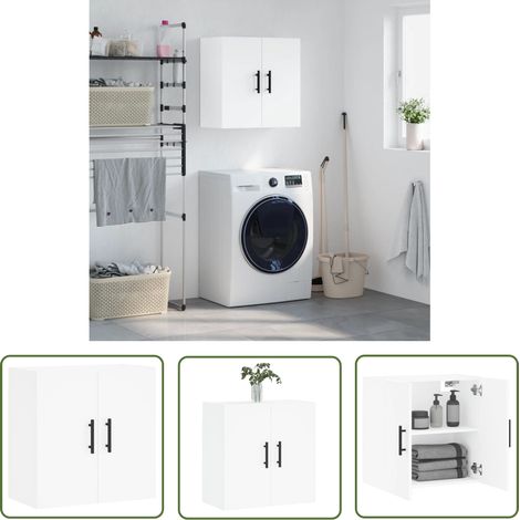 The Living Store Armoire murale blanc 60x31x60 cm bois d'ingénierie - Armoire Murale - Meuble Rangement - Étagère Murale - Placard Mural - Déco Murale (1/5)