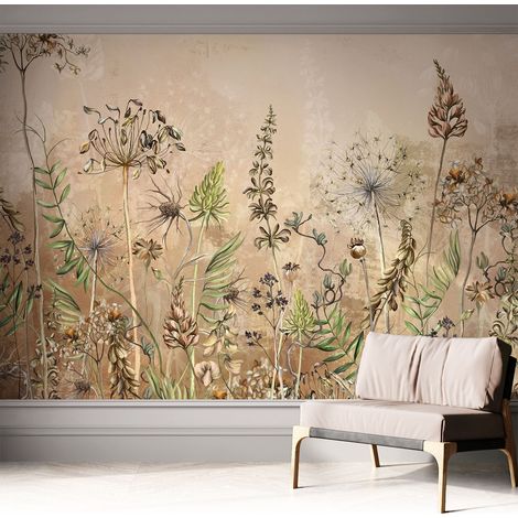 Tapete Selbstklebend - abwaschbar - Tapete mit Motiv - trendige Wanddeko - elegant Fototapete Rustikale Blumen 312x219 cm (1/5)