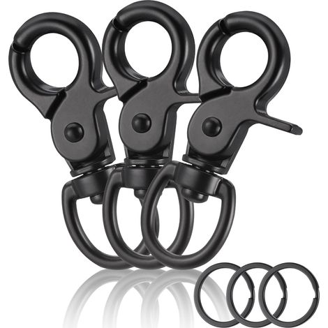 3Pcs Mousqueton Pivotant, 360°Mousqueton Laisse Chien avec Porte Clé, Mousqueton Porte Clé en Alliage de Zinc, Petit Mousqueton Porte Clé Robuste, Mousqueton Noir pour Laisses pour Chiens Clés (1/5)