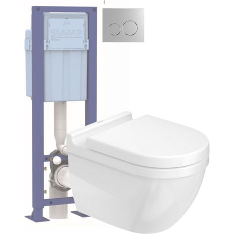 Pack inodoro suspendido DURAVIT Strack 3 sin borde con asiento freno de caída + Estructura soporte SIAMP + Mando cromado