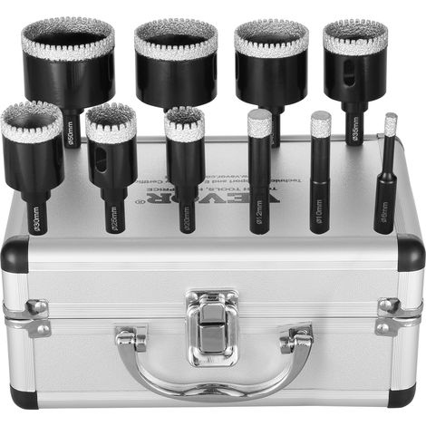 VEVOR Set di Punte diamantate per Carotatori 10 Pezzi 6/10/12/20/25/30/35/40/45/50mm Triangolare con Custodia per Lavori a Secco e ad Umido Punte diamantate per Piastrelle