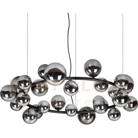 PERLAGE LAMPADARIO A SOSPENSIONE 25 LUCI ATTACCO G9 LAMPADINE INCLUSE IN VETRO FUME' TONDO