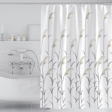Rideau de douche 200x200cm Polyester Blanc Noir Imperméable Aavec Crochets (1/4)
