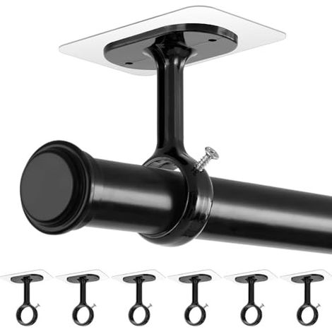 SIENTICE Decken-Gardinenstangenhalter, 6er-Pack, selbstklebende Gardinenstangenhalter, verstellbare Haken, Schwarz