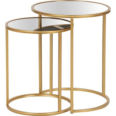 Satztischchen aus Metall mit Spiegel, 2er-Set, 41 x 41 x 50 cm, 35 x 35 x 43 cm (1/5)