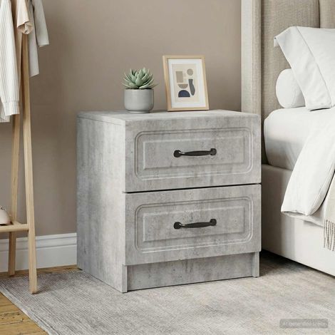 Lot de 2 tables de chevet vintage avec 4 tiroirs, bois d’ingénierie gris béton, 43 x 34,5 x 44,5 cm - PANGIVO (1/5)