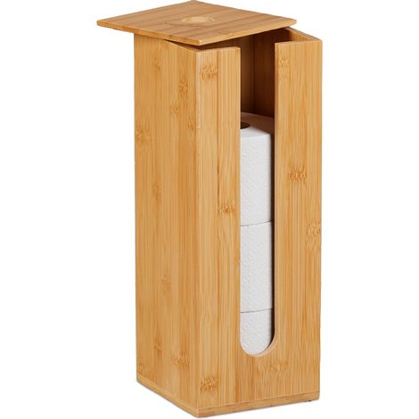 Relaxdays Toilet Paper Holder, for 4 Rolls, Freestanding Design, Bamboo, HxWxD: 40.5x15x15 cm, Bathroom Storage, Natural