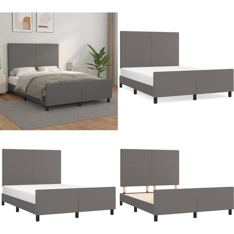 Cadre de lit sans matelas gris 140x190 cm similicuir - Cadre De Lit - Lit Double - Lit Avec Têted'appui - Tête De Lit Ajustable - Similicuir - Home & Living