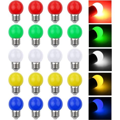 E27 3W LED Color Bulb Equivalent to 30W 240LM E27 Large Screw Base LED Color String Light Bulb Multicolor Bulbs for Home Bar Party Ambiance Decoration - Pack of 20 (1/5)