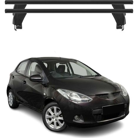 OMAC Dachträger Querträger Alu für Mazda2 mk2 2007-2009 Pre-FL – Abschließbar – T-Nut – City-Crash-getestet – Max. 50 kg Schwarz (1/5)