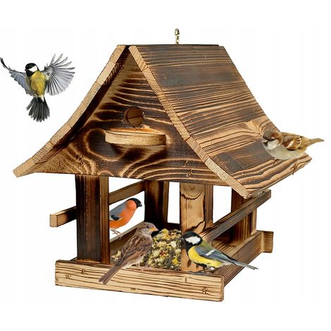 XXL-Futterhaus aus massivem Holz für Vögel, 25 x 26 x 30 cm (1/5)
