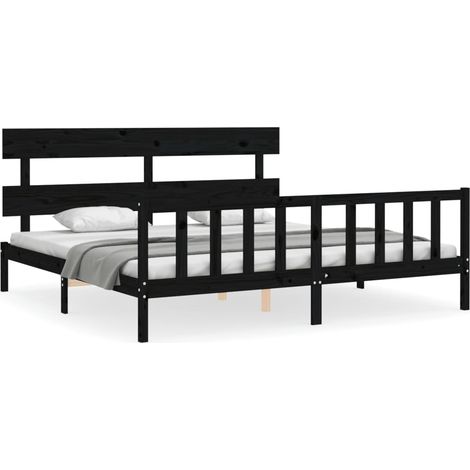 Maison Exclusive - Massivholzbett mit Kopfteil Schwarz 200x200 cm