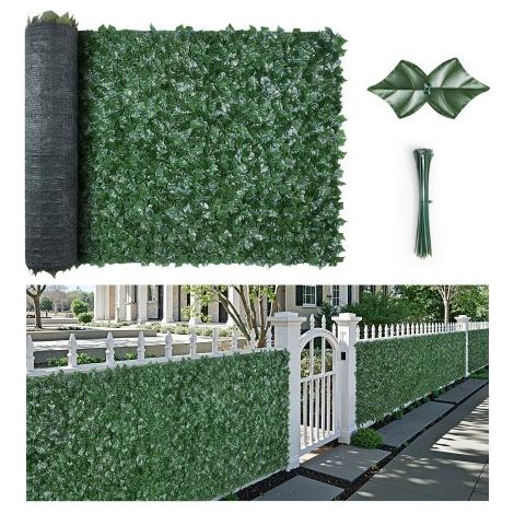 Haie Artificielle 244x183 cm Brise Vue Clôture de Lierre Artificiel Intimité Support en Tissu Maillé et Joint Renforcé Déco Fausses Feuilles pour Jardin, Extérieur, Cour, Balcon, Terrasse, Patio (1/4)