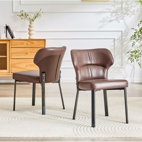 Set de 2 sillas de comedor tapizadas en PU marrón con estructura metálica negra (1/5)