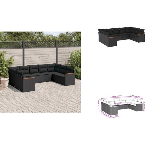9-tlg. Garten-Sofagarnitur mit Kissen Schwarz Poly Rattan - Gartenmöbel - Rattan Möbel - Outdoor Sofa - Lounge Set - Esszimmergarnitur (1/3)