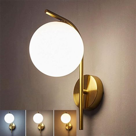 Modern wall light in glass and gold-tone iron – 20cm globe shade – Soft light for bedroom and living room – Easy installation (1/5)
