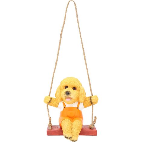 gelbe Harzfigur, die einen hängenden Plüschhund darstellt (1/5)