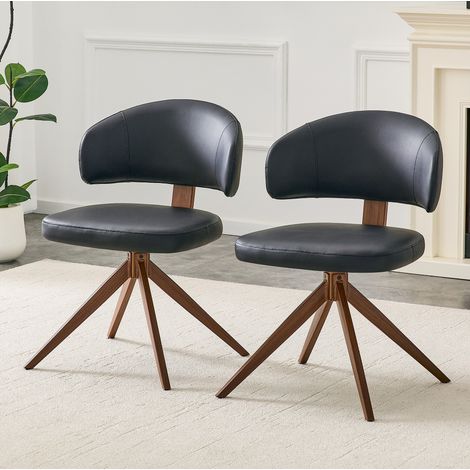 Silla giratoria moderna con base de metal, respaldo cómodo, giro 360°, tapizado PU negro (1/5)