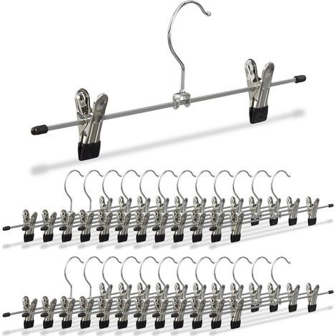 Relaxdays Cintre à vêtements, lot de 25, 2 pinces, pour pantalons & jupes, HxLxP : 11,5x35x2 cm, métal, argenté (1/5)