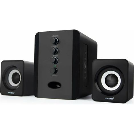 (Noir) Système de haut-parleurs sans fil Bluetooth à trois canaux avec caisson de basses, prise jack 3,5 mm, contrôle du volume élevé, radio FM, emplacement pour carte TF et port USB.