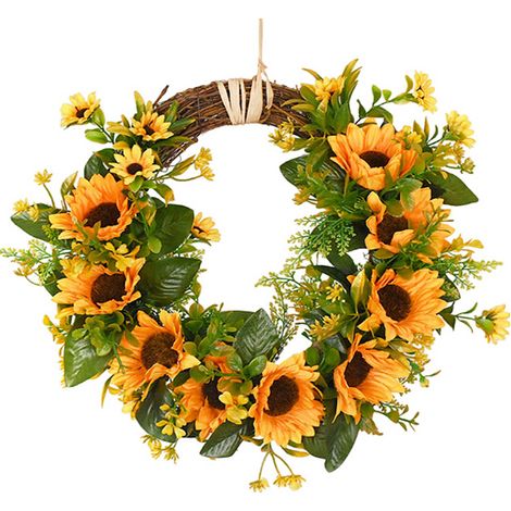 Couronne artificielle tournesol décorative printemps été pour porte entrée ferme maison mur 30cm (1/3)