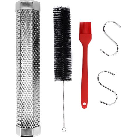 Tube à fumée Inox 304 12 pouces pour BBQ – Fumage chaud et froid, acier inoxydable épais, avec brosse et crochets inclus (1/5)