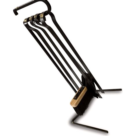 Serviteur cheminée acier 4 accessoires Socle + pelle + balayette + tisonnier + pince - Moderne - Serviteur cheminée (1/4)