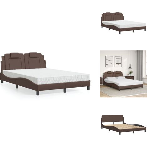 Lit avec matelas marron 140x190 cm similicuir - Lit Double - Lit Confortable - Lit Design - Cadre Lit Simili Cuir - Matelas Mousse (1/5)