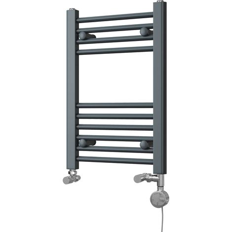 Zennor - Anthracite Dual Fuel Towel Rail H600mm x W400mm Thermostatic - Straight (1/3)