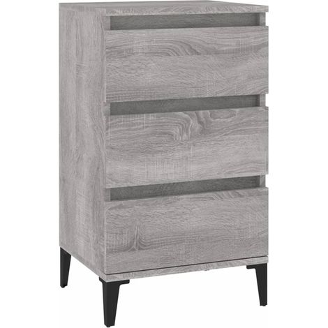 Mesita de noche con 3 cajones 40 x 35 x 70 cm madera contrachapada gris DEC034635