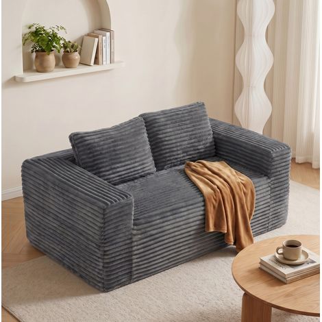 Divano a due posti in velluto a coste, imbottitura in schiuma ad alta densità, non richiede montaggio, ideale per soggiorno o piccoli spazi, 160×88×58 cm, grigio (1/5)