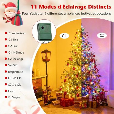 Ambiance féerique : Sapin de Noël artificiel 180 cm avec 250 LED 11 modes bicolores et 530 branches pour maison et salon (1/5)