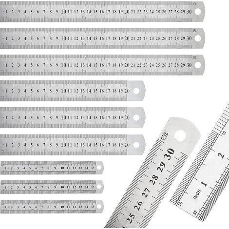 Lot de 9 Regle Metal Reglet 30 cm 20 cm 15 cm Règle en Acier Inoxydable Réglet Droite Regle Metallique Réglet Métrique et Impérial Double Face pour Bureau Dessin D'ingénierie Enseignement (1/5)