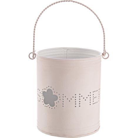 porta candele a forma di secchio  realizzato in ferro in 2 tonalità di colore -Ø12 x h 14cm / Rosa