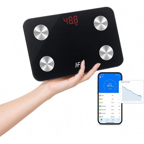 Pèse-Personne de Voyage Compact Balance Impédancemètre Numérique avec Application pour iOS et Android 19 Indicateurs Corporels Capacité 180 kg 28 x 18 cm Noir (1/5)