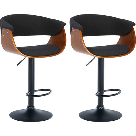 Lot de 2 tabourets de bar chic et confortable en bois noyer tissu et métal noir TDB10719 (1/5)