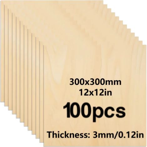 Madera sin acabado, calidad superior, material ecológico, 100 piezas, 3 mm, 300 x 300 mm (1/2)