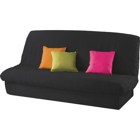 Housse de canapé clic-clac matelassée noire 140x200 – Tissu 100% polyester – Dos nu – Élastique pour un ajustement parfait (1/5)