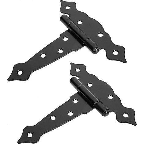 SEWACC Lot de 2 charnières de porte décoratives en fer en forme de T, silencieuses, noires (1/5)